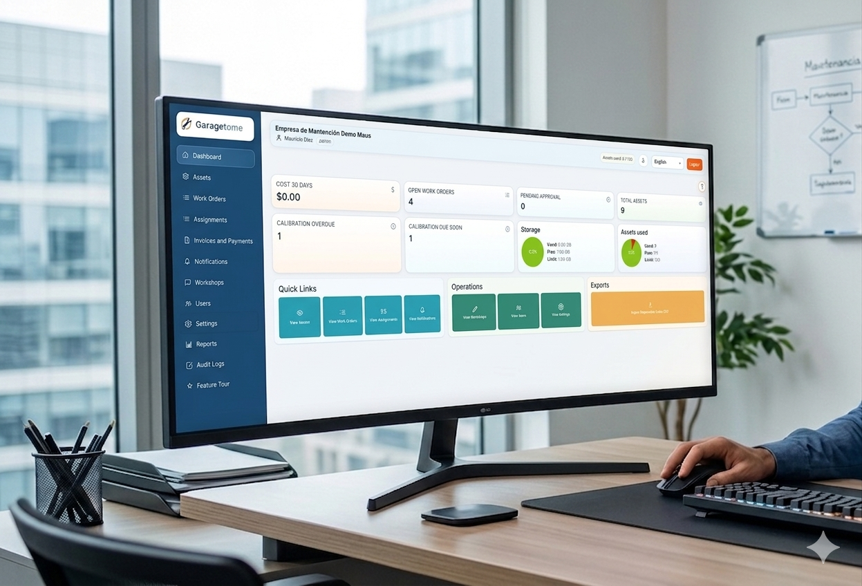 GarageTome dashboard showing maintenance operations overview