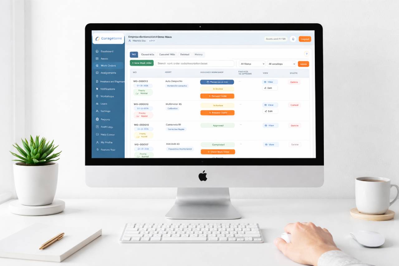 GarageTome work order view displayed on a Mac screen